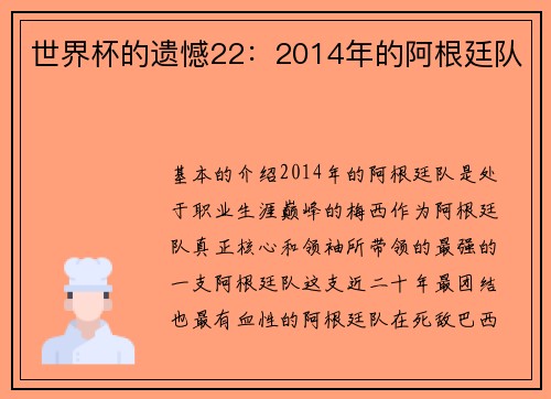 世界杯的遗憾22：2014年的阿根廷队